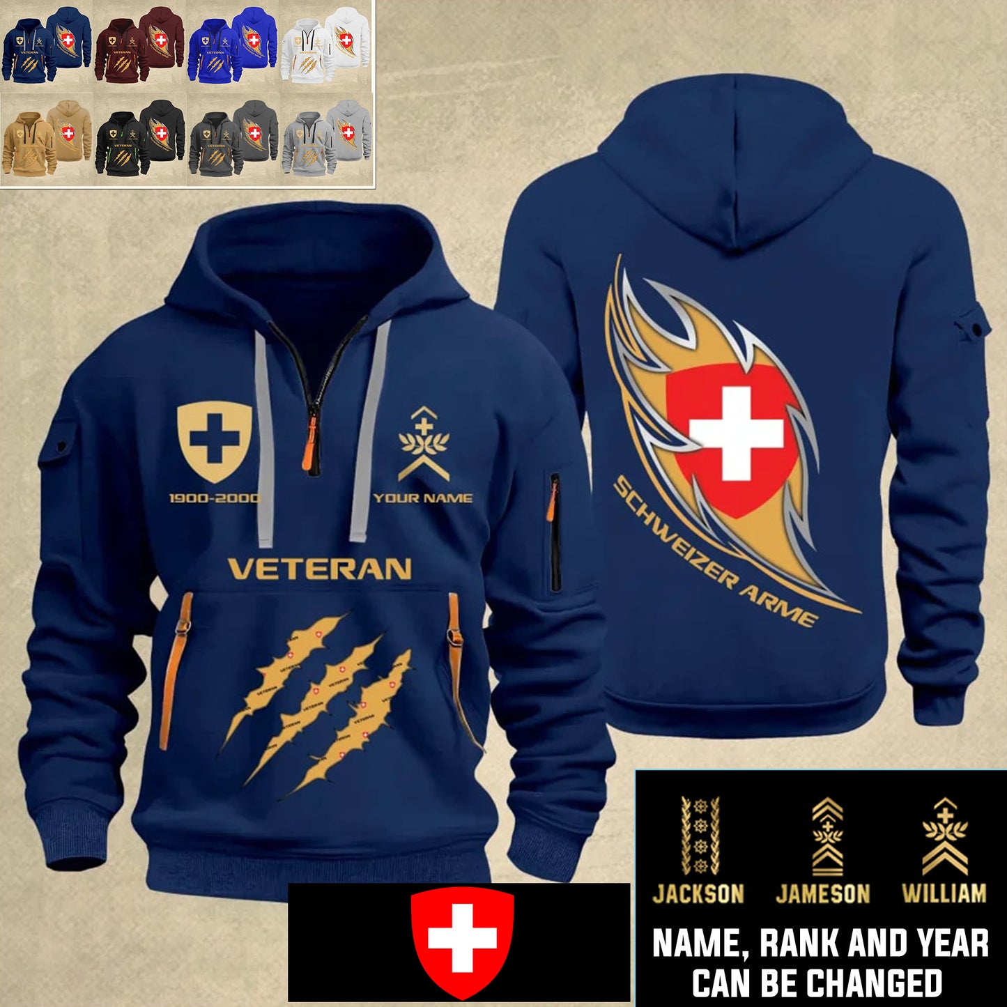 Personalized Swiss Soldier/ Veteran With Name, Year And Rank Zip Hoodie Multicolor - 17365536