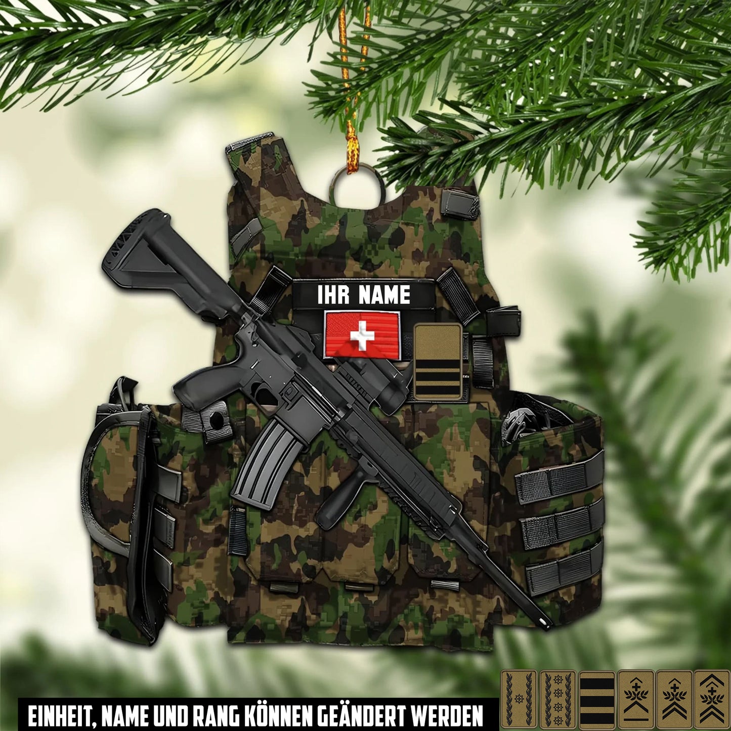 Schweizer Soldaten-Westenanhänger – Personalisierbar mit Name, Rang & Tarnfarbe - 17577216