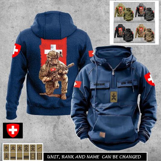 Sweat à capuche vintage personnalisé soldat/vétéran suisse imprimé sur toute la surface - 27062401QA