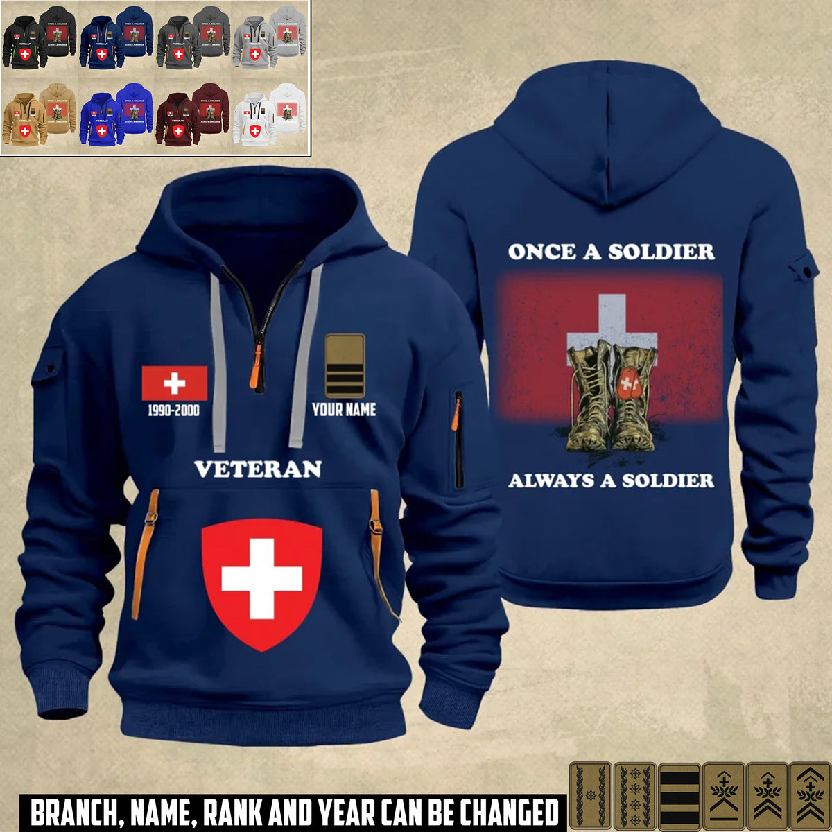 Personalized Swiss Soldier/ Veteran With Name, Year And Rank Zip Hoodie Multicolor - 17356032