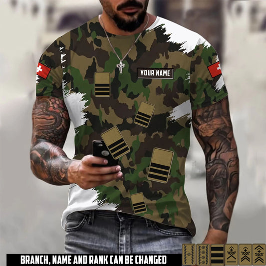 Personalized Swiss Soldier/Veteran Camo with Name and Rank T-Shirt All Over Printed - 17665344