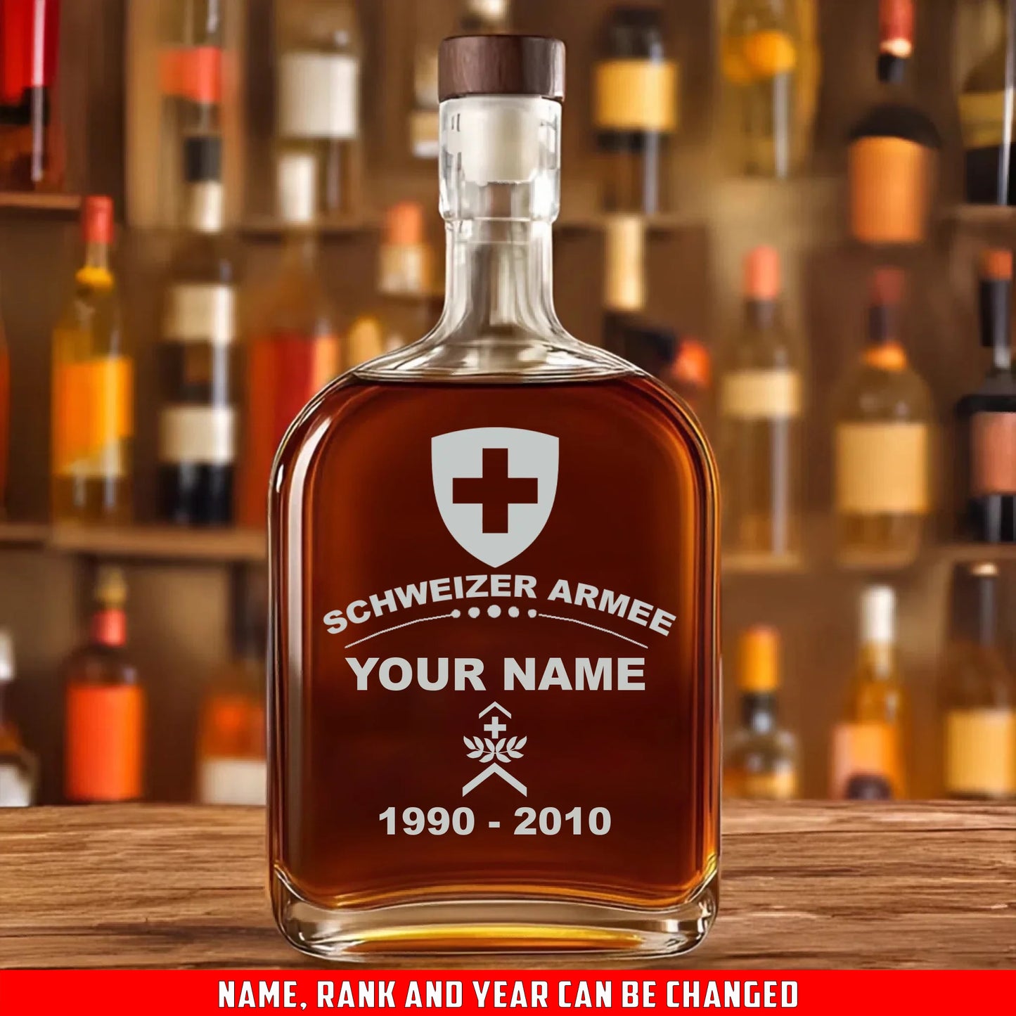 Personalized Swiss Soldier/ Veteran With Rank, Name And Year Whiskey Bottle Glass - 17727552