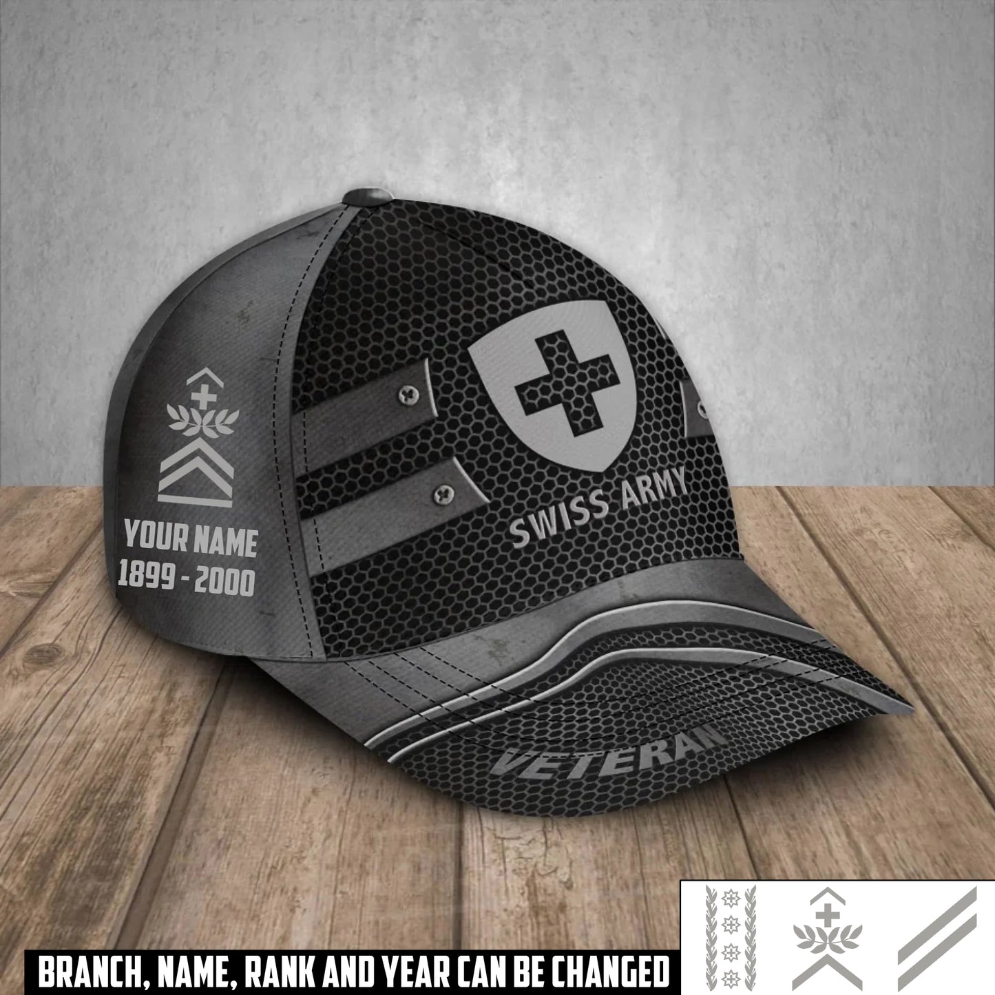 Personalized Rank, Year And Name Swiss Soldier/Veterans Camo Baseball Cap - 17386272