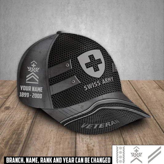 Personalized Rank, Year And Name Swiss Soldier/Veterans Camo Baseball Cap - 17386272