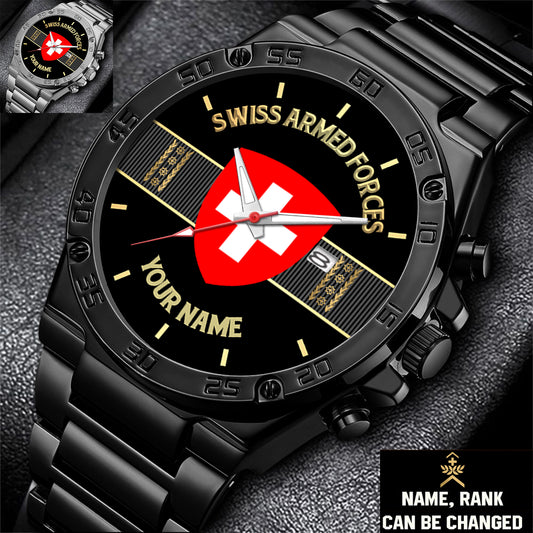 Personalized Swiss Soldier/ Veteran With Name And Rank Gentleman Stainless Steel Watch - 17388000