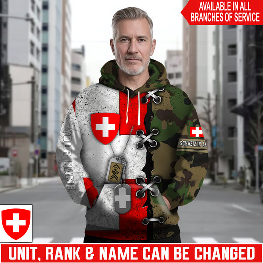 Personalized Swiss Soldier/Veteran Camo with Name and Rank Hoodie All Over Printed - 17616096