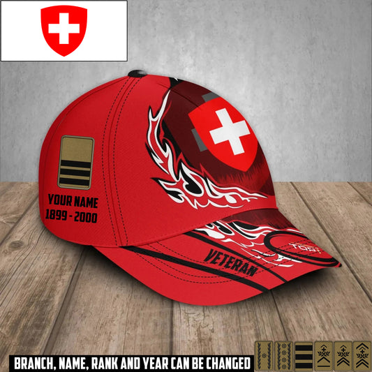 Personalized Rank, Year And Name Swiss Soldier/Veterans Camo Baseball Cap - 17371584