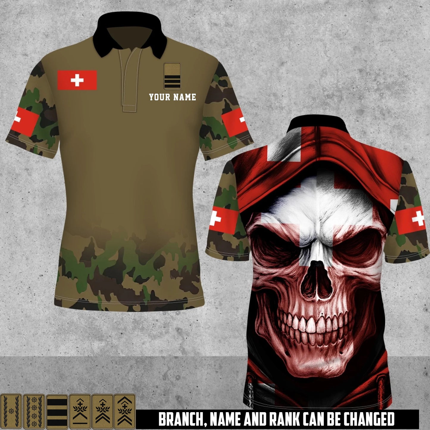 Personalized Swiss Soldier/Veteran Camo with Name and Rank Polo All Over Printed - 17660160