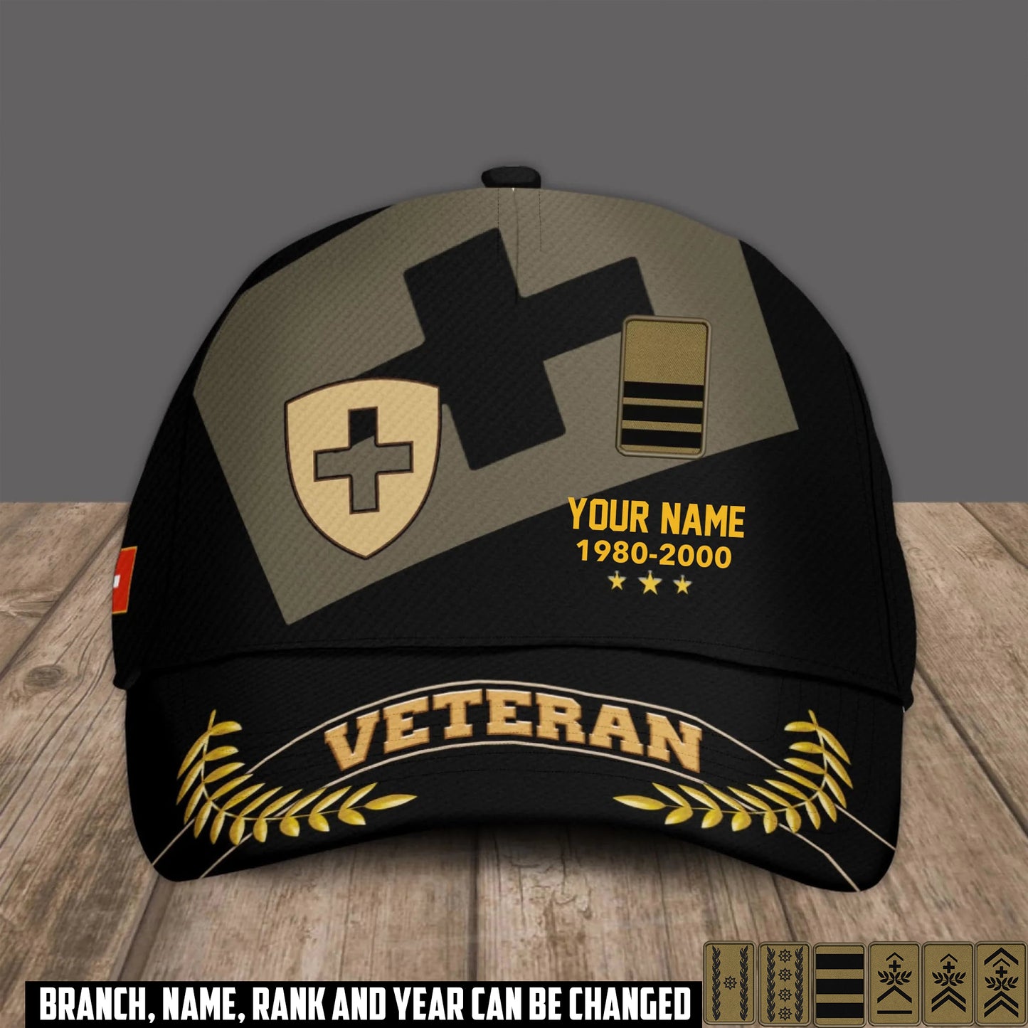 Personalized Rank, Year And Name Swiss Soldier/Veterans Camo Baseball Cap - 1759968004