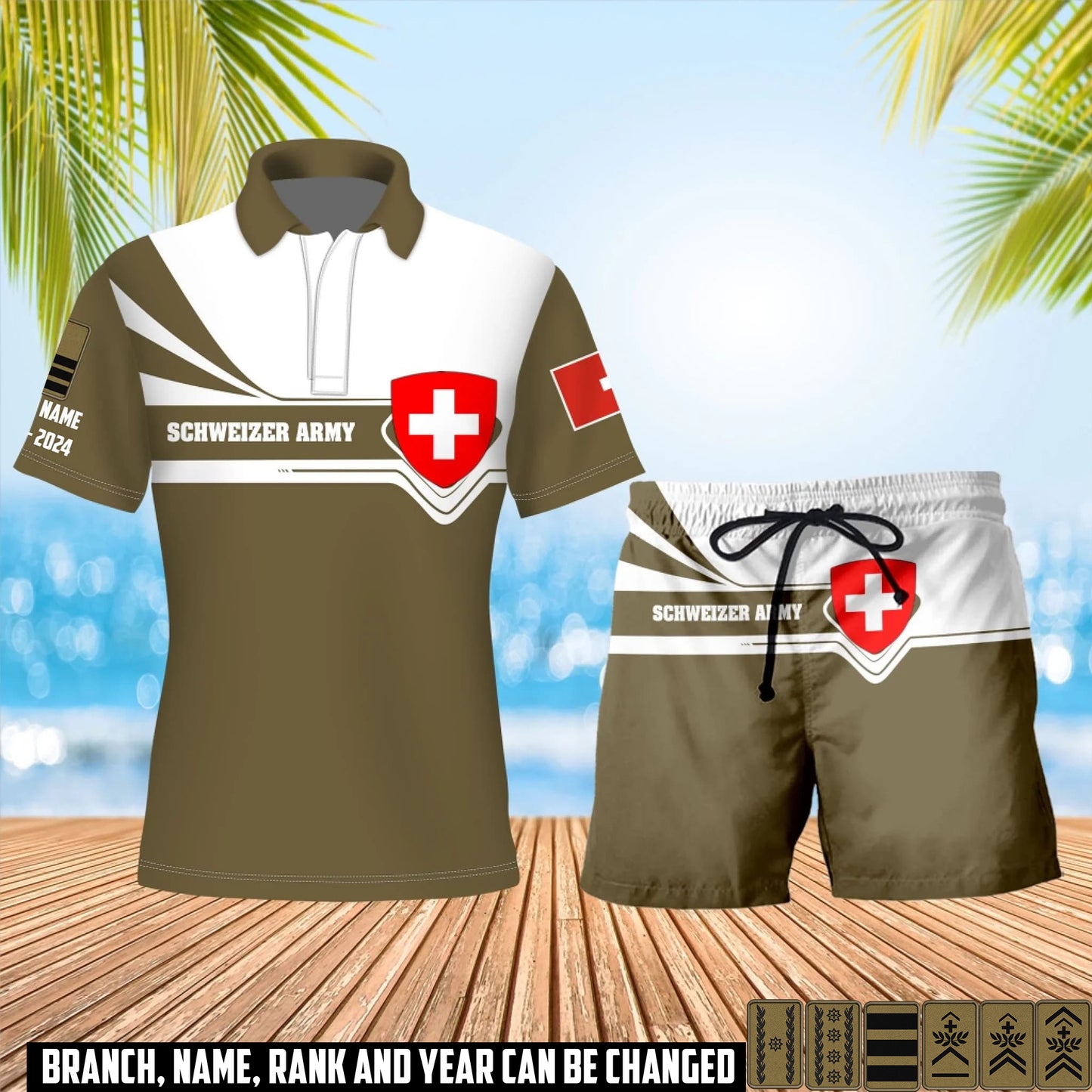 Personalized Swiss Soldier/Veteran with Rank, Year And Name Combo Polo + Short - 17462304