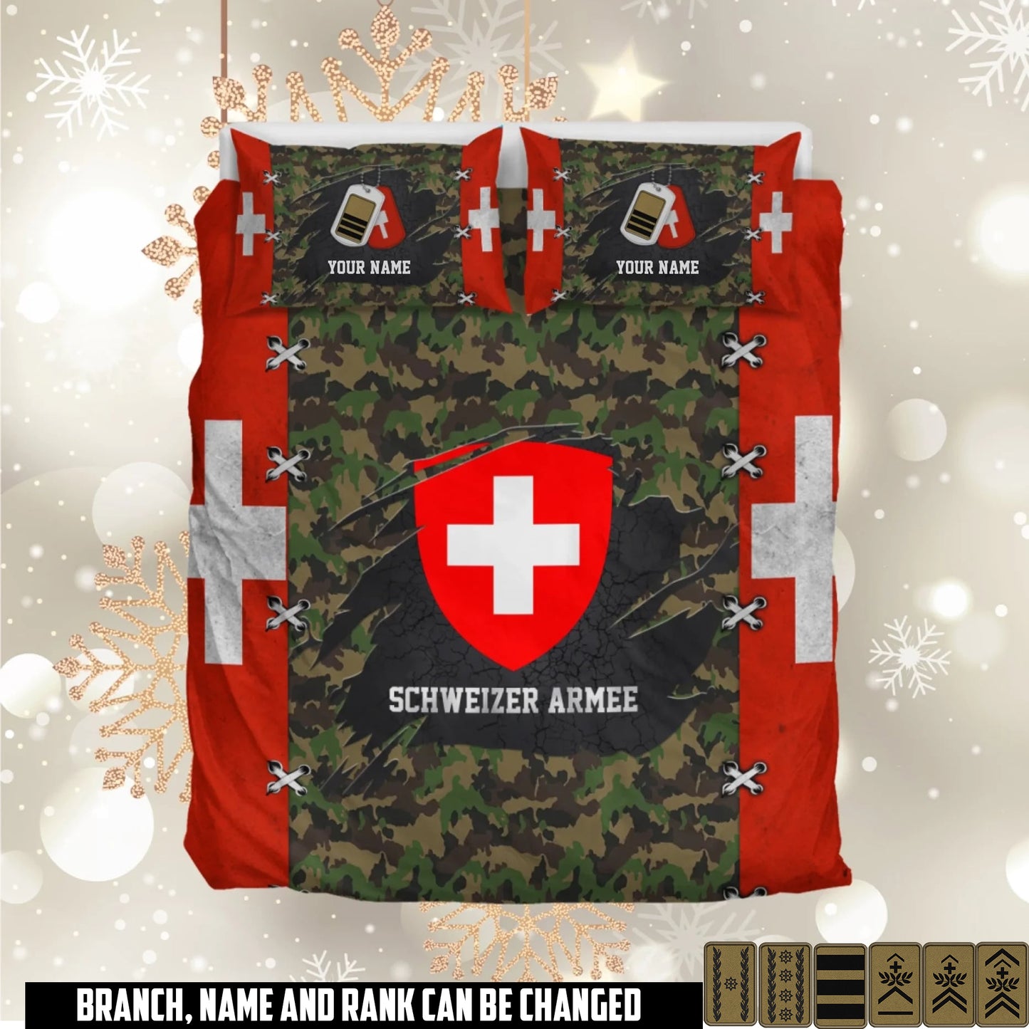 Personalized Swiss Soldier/ Veteran Camo With Name And Rank Bedding Set - 17658432