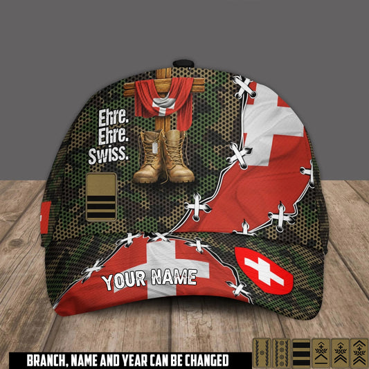 Personalized Rank And Name Swiss Soldier/Veterans Camo Baseball Cap - 17684352