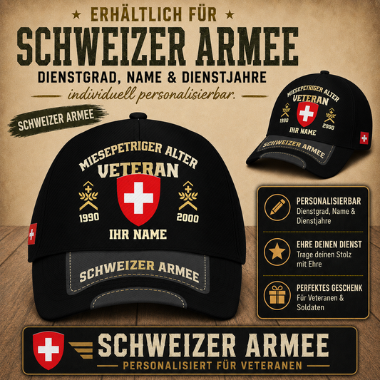 Personalisierte Schweizer Armee Veteranen Mütze mit Namen & Dienstgrad - 1757376005