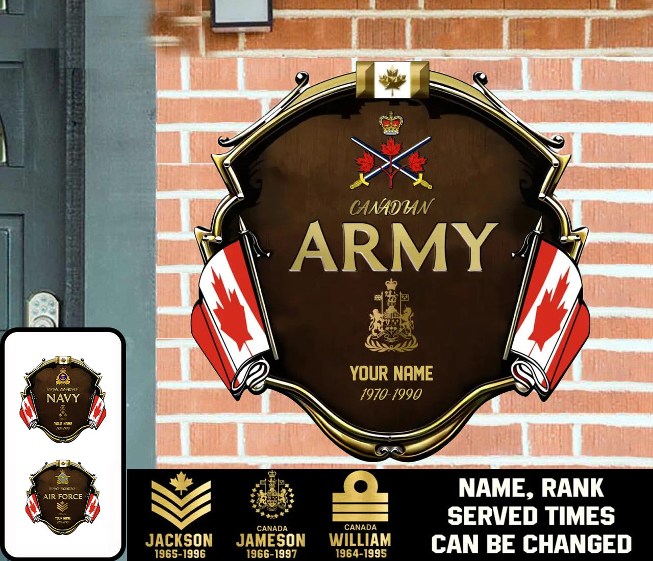 Personalized Rank Name And Year Canadian Soldier/Veterans Camo Cut Metal Sign - Gold Rank - 0102240005