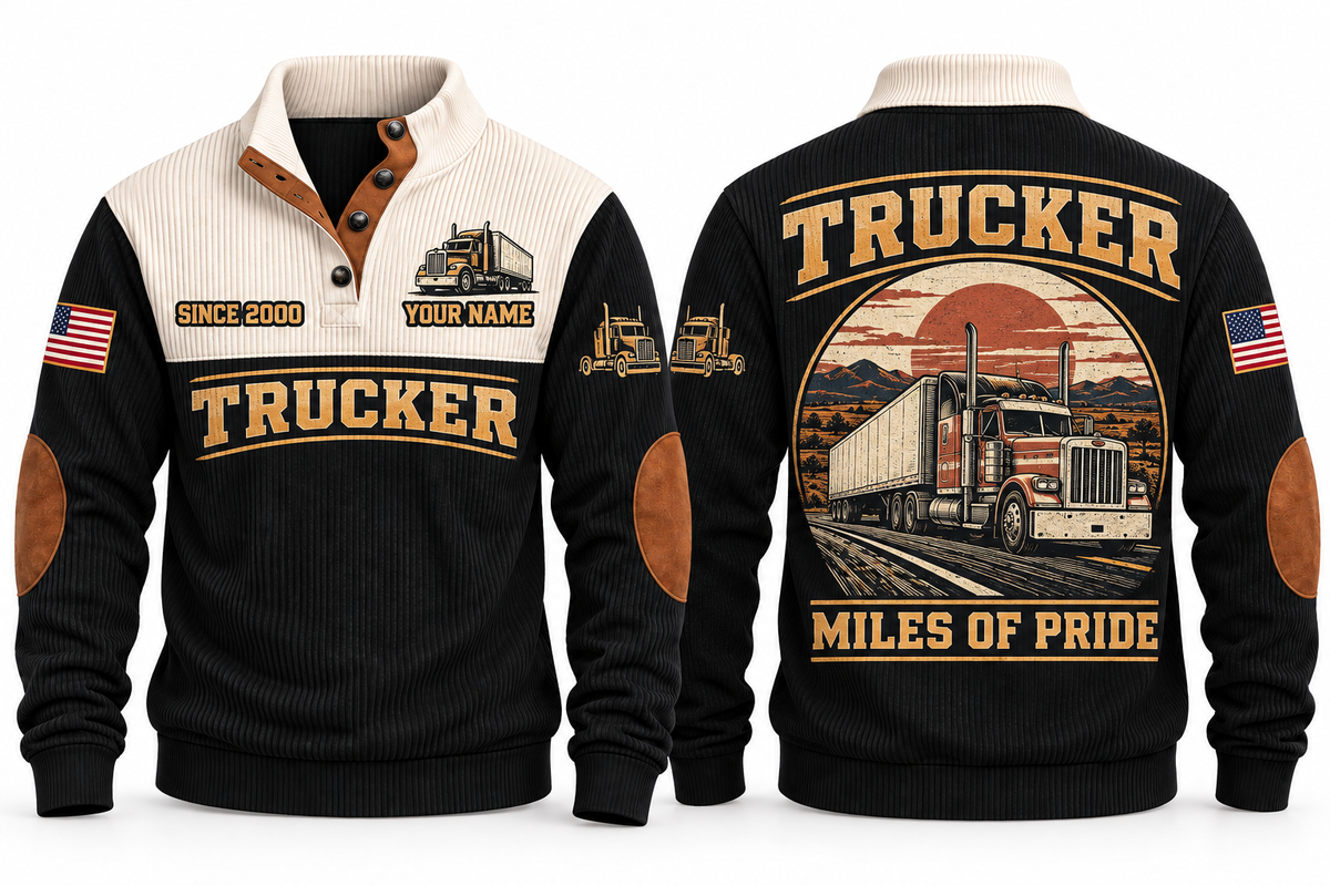 TRK01 Personalized Trucker Miles of Pride Sports Sweatshirt in Black, front and back