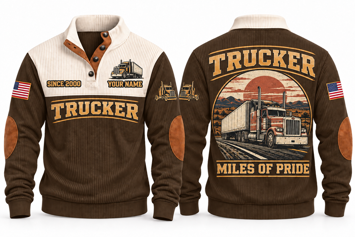 TRK01 Personalized Trucker Miles of Pride Sports Sweatshirt in Brown, front and back