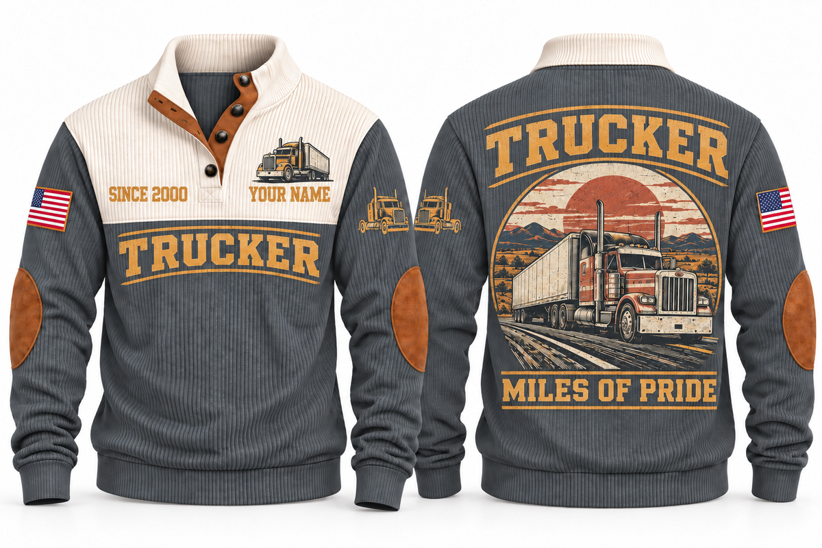 TRK01 Personalized Trucker Miles of Pride Sports Sweatshirt in Grey, front and back