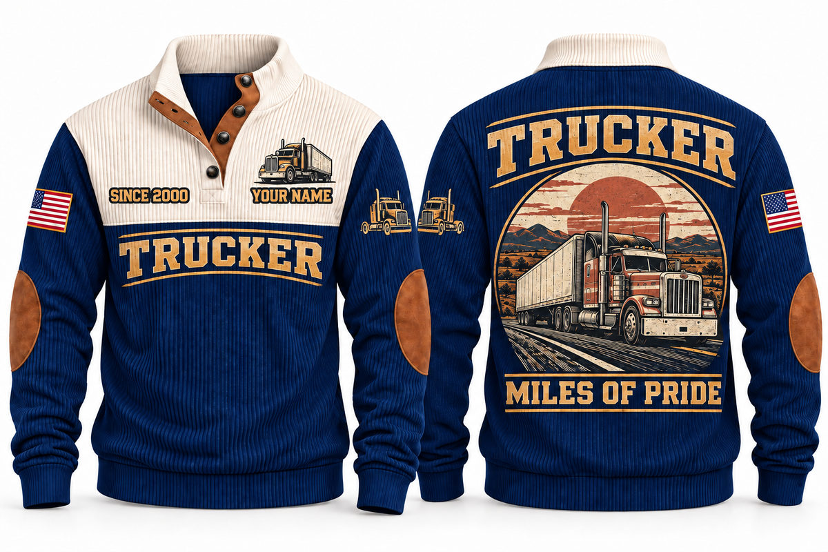 TRK01 Personalized Trucker Miles of Pride Sports Sweatshirt in Navy, front and back