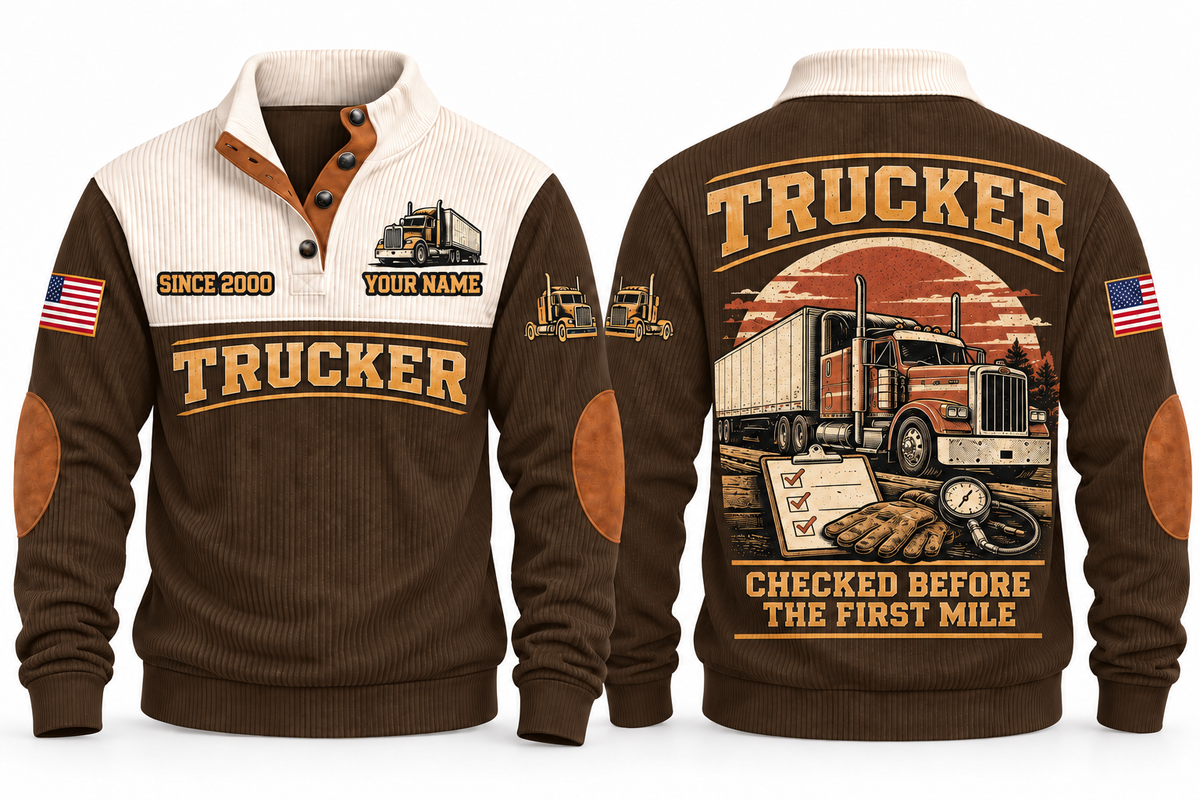 Trucker TRK02 sports sweatshirt brown, front and back with flat printed artwork
