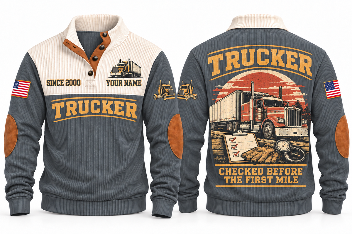Trucker TRK02 sports sweatshirt grey, front and back with flat printed artwork