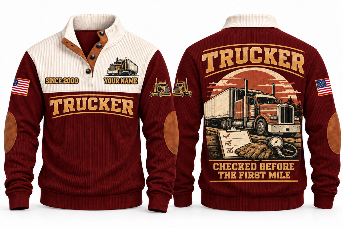 Trucker TRK02 sports sweatshirt jujube-red, front and back with flat printed artwork