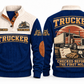 Trucker TRK02 sports sweatshirt navy, front and back with flat printed artwork
