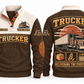 TRK03 Personalized Trucker Freight Moves Forward Sports Sweatshirt in Brown, front and back