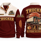 TRK03 Personalized Trucker Freight Moves Forward Sports Sweatshirt in Jujube Red, front and back