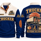 TRK03 Personalized Trucker Freight Moves Forward Sports Sweatshirt in Navy, front and back