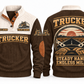 TRK04 Personalized Trucker Steady Hands Open Road Sports Sweatshirt in Brown, front and back