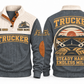 TRK04 Personalized Trucker Steady Hands Open Road Sports Sweatshirt in Grey, front and back