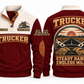 TRK04 Personalized Trucker Steady Hands Open Road Sports Sweatshirt in Jujube Red, front and back