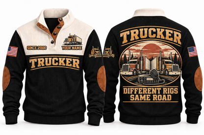 TRK05 Personalized Trucker Road Crew Connection Sports Sweatshirt in Black, front and back