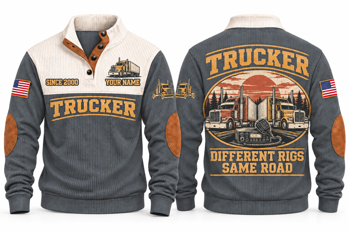TRK05 Personalized Trucker Road Crew Connection Sports Sweatshirt in Grey, front and back