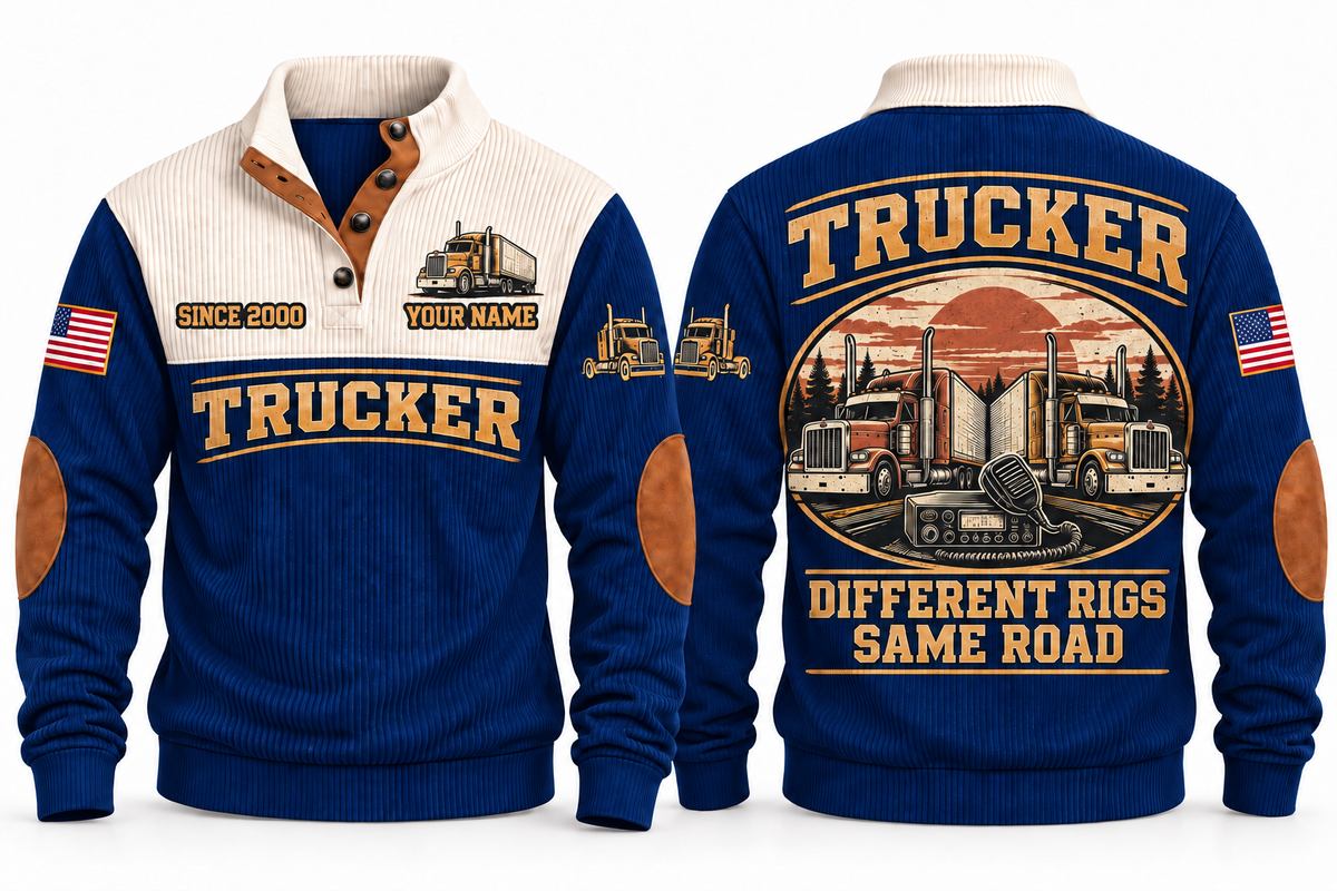 TRK05 Personalized Trucker Road Crew Connection Sports Sweatshirt in Navy, front and back