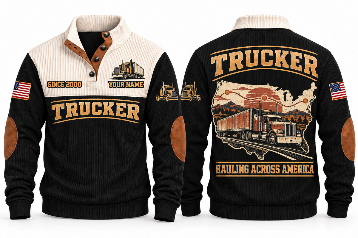Trucker TRK06 sports sweatshirt black, front and back with flat printed artwork