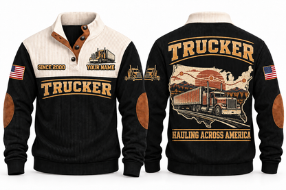 Trucker TRK06 sports sweatshirt black, front and back with flat printed artwork