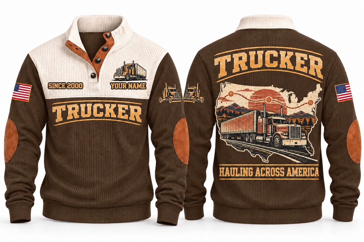 Trucker TRK06 sports sweatshirt brown, front and back with flat printed artwork