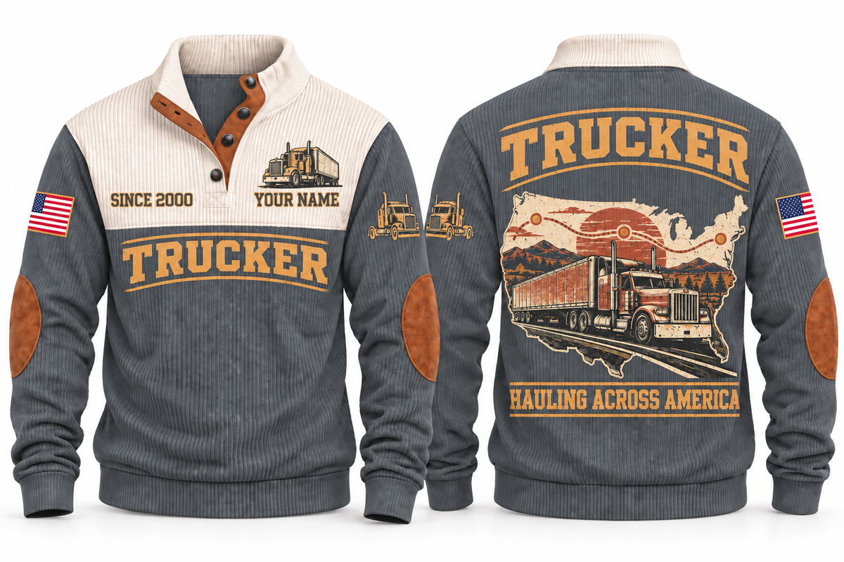 Trucker TRK06 sports sweatshirt grey, front and back with flat printed artwork