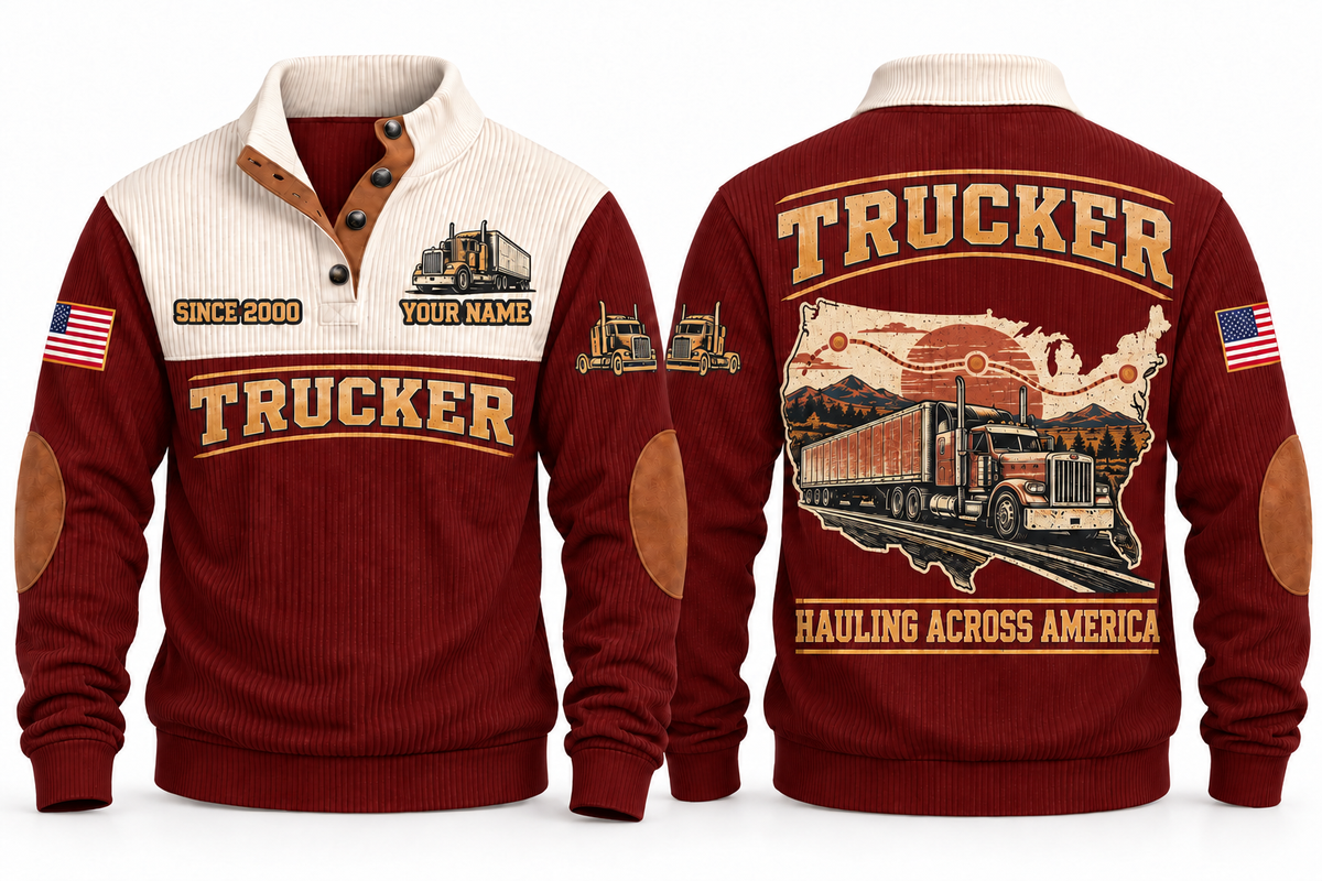 Trucker TRK06 sports sweatshirt jujube-red, front and back with flat printed artwork