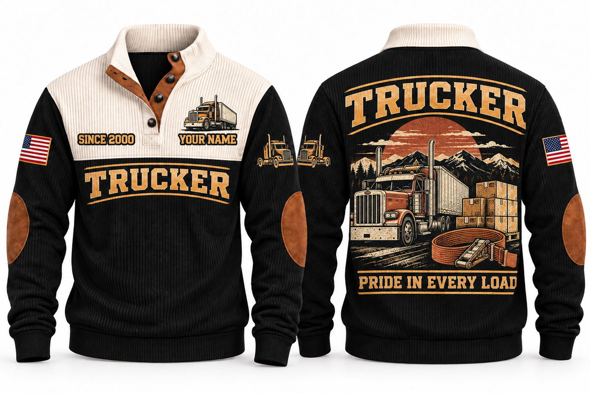 Trucker TRK07 sports sweatshirt black, front and back with flat printed artwork