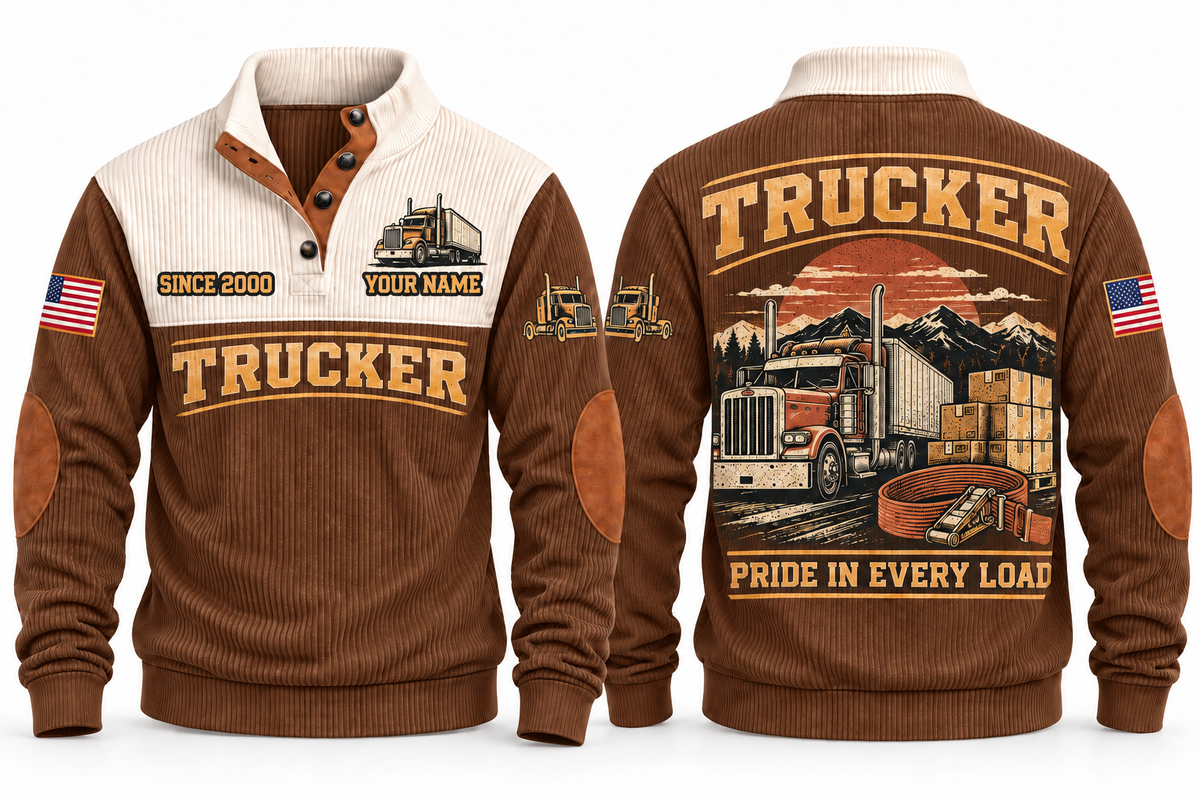 Trucker TRK07 sports sweatshirt brown, front and back with flat printed artwork