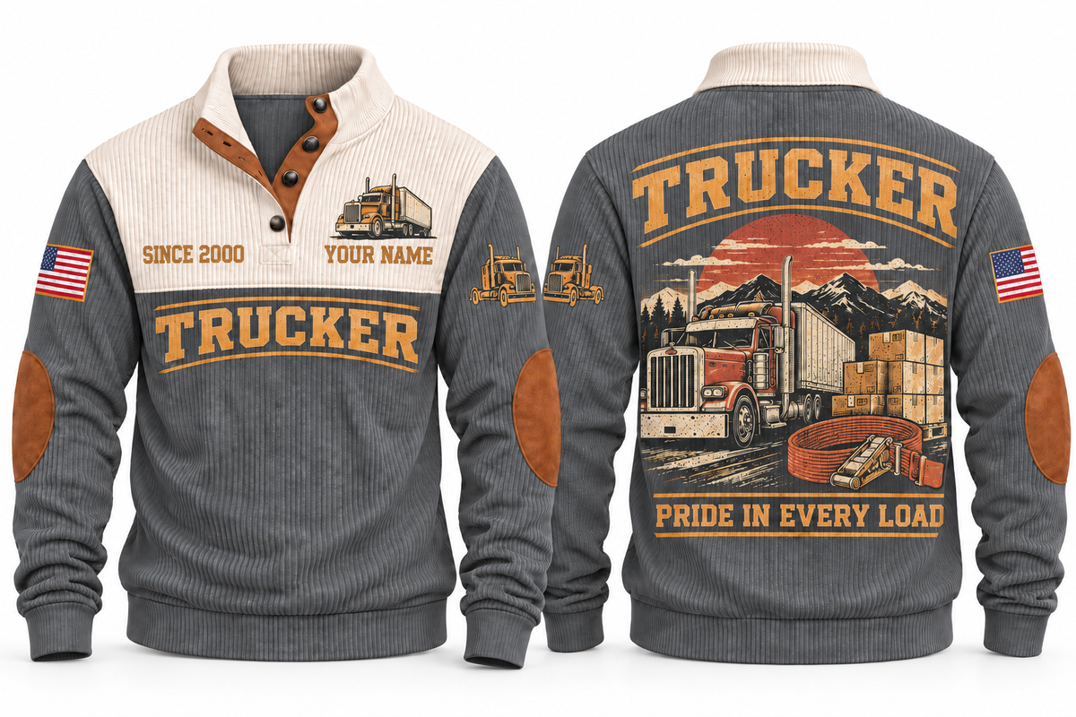 Trucker TRK07 sports sweatshirt grey, front and back with flat printed artwork