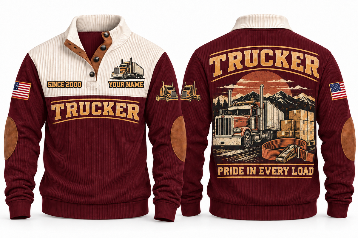 Trucker TRK07 sports sweatshirt jujube-red, front and back with flat printed artwork
