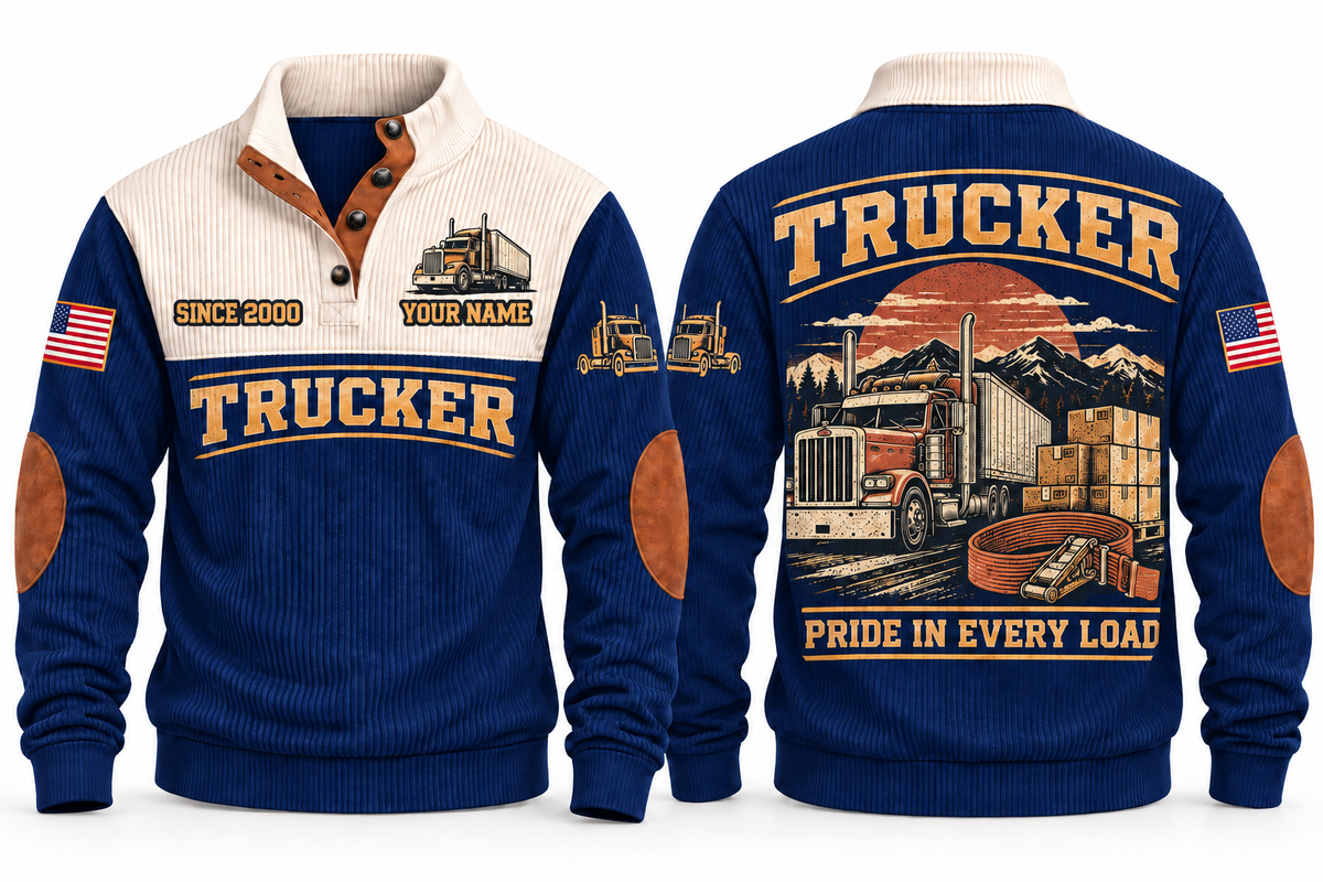 Trucker TRK07 sports sweatshirt navy, front and back with flat printed artwork