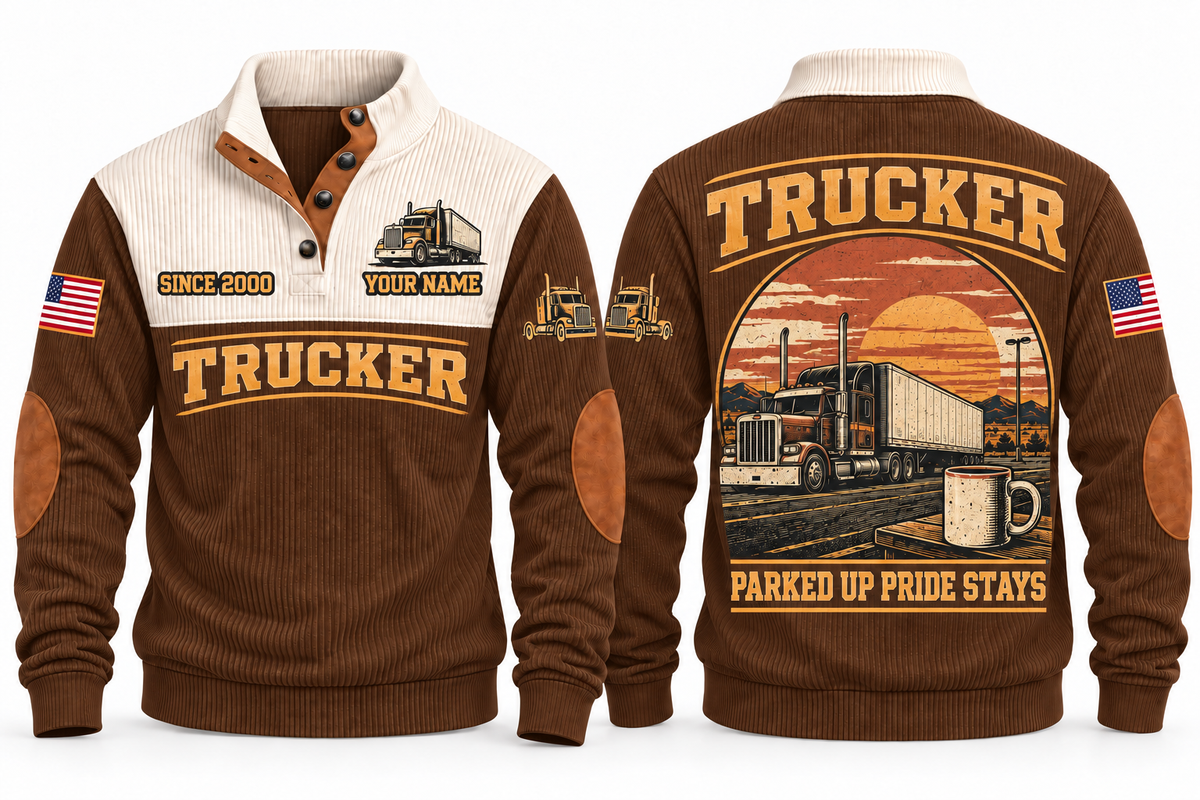 Trucker TRK08 sports sweatshirt brown, front and back with flat printed artwork