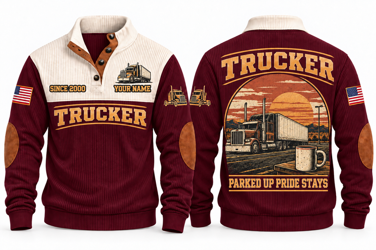 Trucker TRK08 sports sweatshirt jujube-red, front and back with flat printed artwork