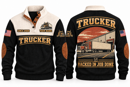 Trucker TRK09 sports sweatshirt black, front and back with flat printed artwork
