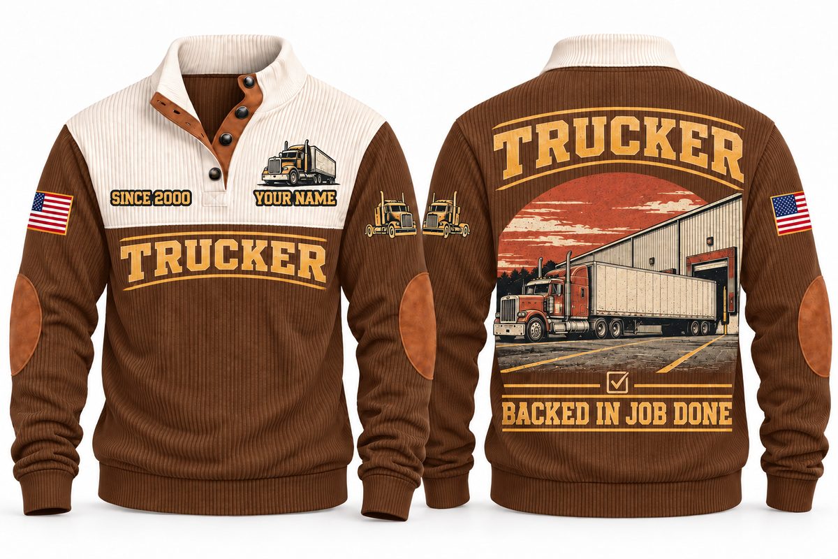 Trucker TRK09 sports sweatshirt brown, front and back with flat printed artwork