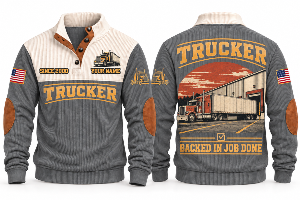 Trucker TRK09 sports sweatshirt grey, front and back with flat printed artwork